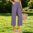 thumbnail image 4 of Women's Pants Cotton Linen Petite Summer Lightweight High Waist Straight Leg Solid Summer Casual Fashion Trousers Pants For Women, 4 of 8
