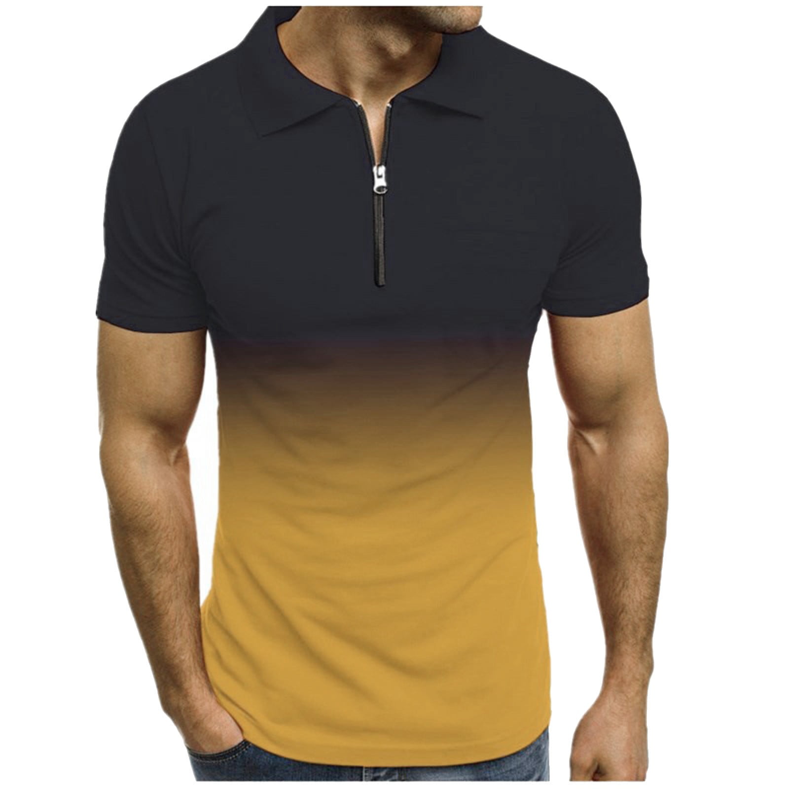 Eashery Men Tops Short Sleeve Cotton Polo Shirts For Men Polo Shirts for Men  Casual Short Sleeve Golf Polo Daily Collared Shirt Orange L