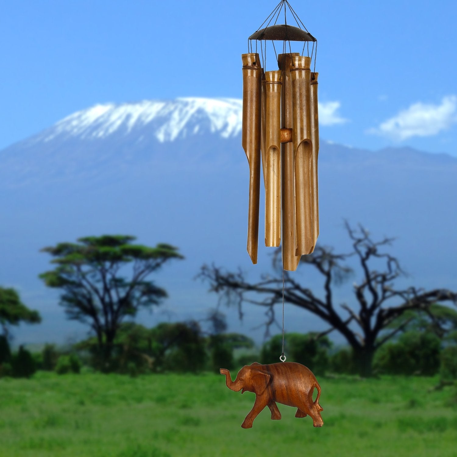 Woodstock Windchimes Half Coconut Chime Elephant, Wind Chimes For Outside, Wind Chimes For Garden, Patio, and Outdoor Décor, 24"L