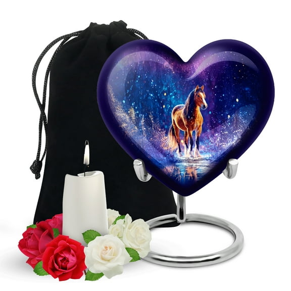 Yatskia Horse Large Memorial Urns for Human Ashes Adult Men and Women, Decorative Cremation Urn for Ashes Adult Dad, (Heart Large, 8 Inch)
