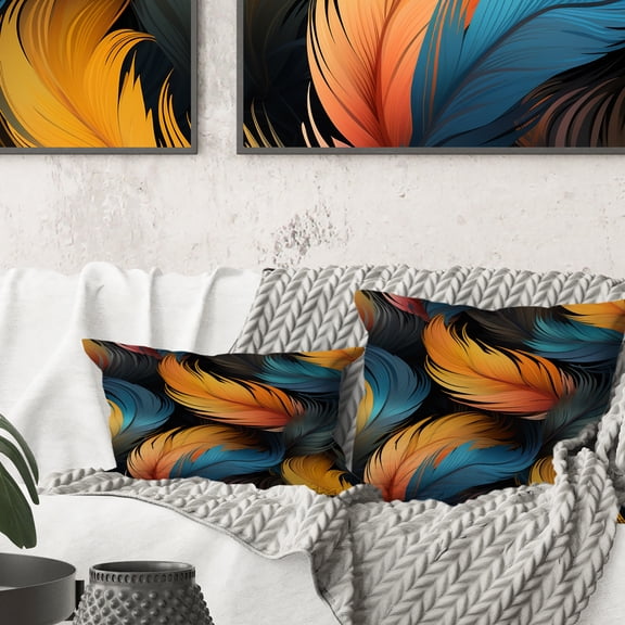 Designart "Avian Grace In Orange And Teal I" Animal Print Printed Throw Pillow