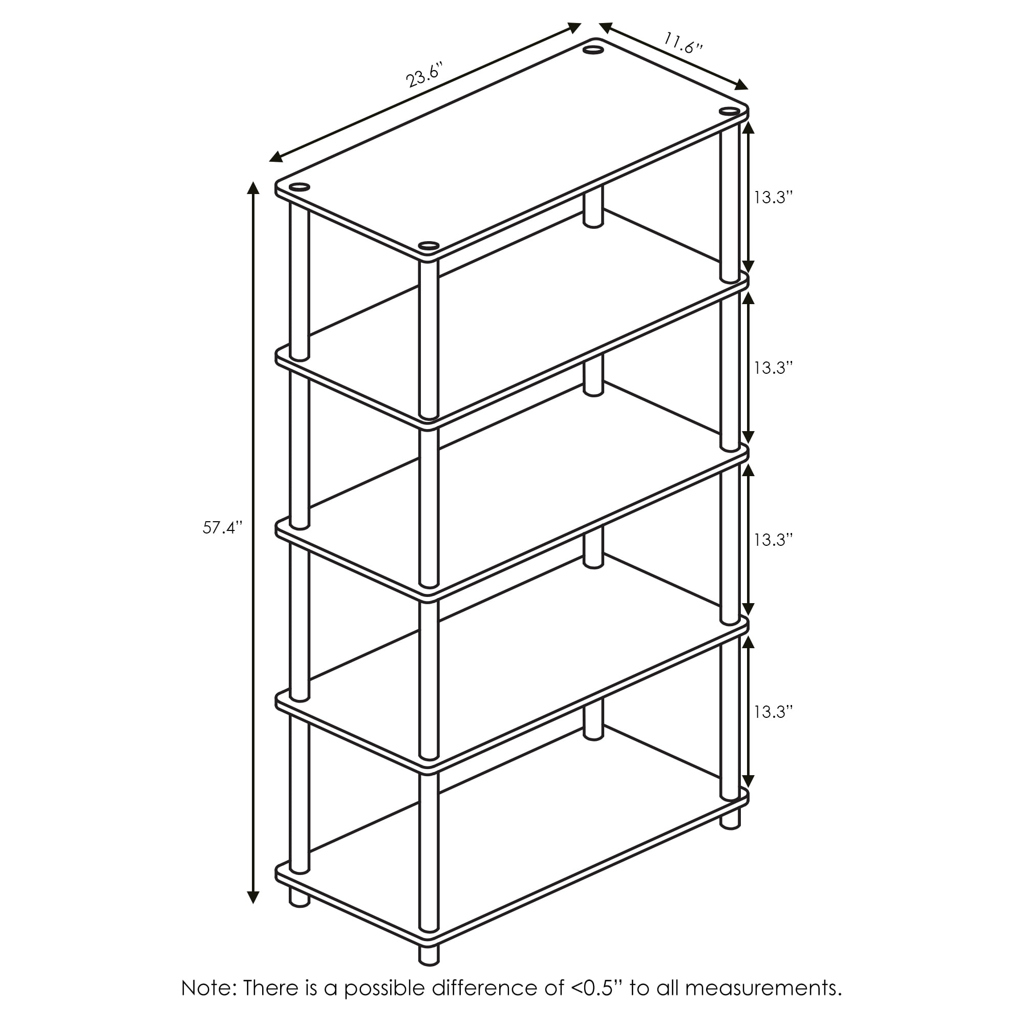 Furinno Rata 5-Tier Industrial Multipurpose Flat Base Shelf Display Rack with Metal Frame, Wide, Americano
