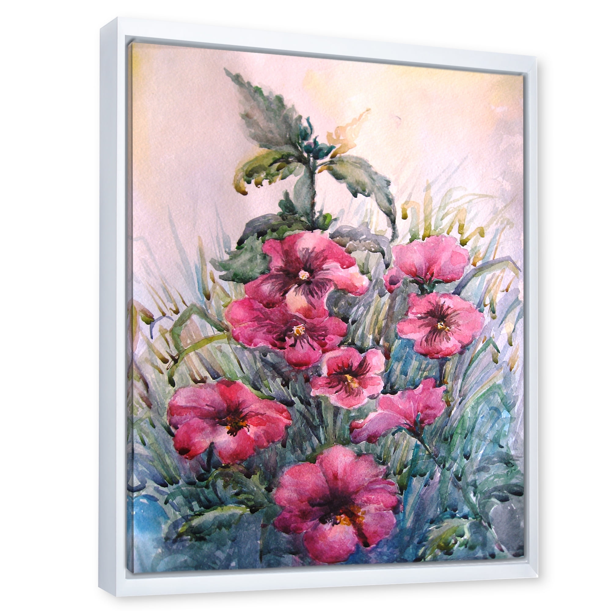 Designart 'Blossoming Hibiscus Flowers In The Wild' Traditional Framed Canvas Wall Art Print
