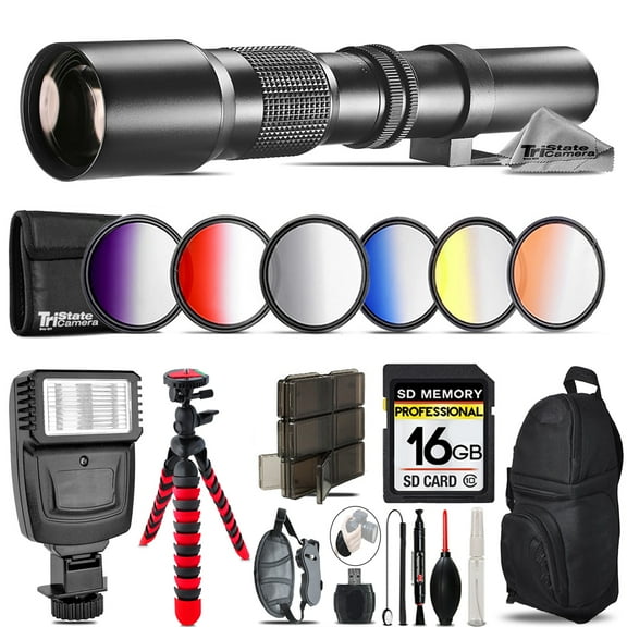 500mm Telephoto Lens for Nikon D3100 D3200   Flash   72" Monopad - 16GB Kit (International Version)