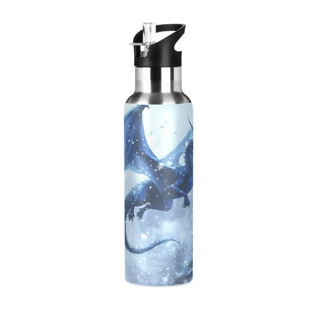 

ALAZA Dragon Flying in Winter Water Bottle Insulated Flask Stainless Steel Straw Lid 20 oz
