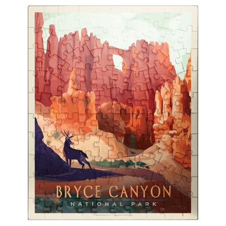 MyPuzzle - Bryce Canyon National Park: Mule Deer Vintage Poster - Premium 100 Piece Jigsaw Puzzle for Adults