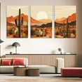 thumbnail image 3 of Desert Canvas Wall Art, Cactus Canvas Wall Art, Mid Century Modern Desert Cactus Sun Picture Decor, Country Western Decor, Western Sunset Landscape Painting, Living Room, Hangings (24" x 36" x 3 pcs), 3 of 7