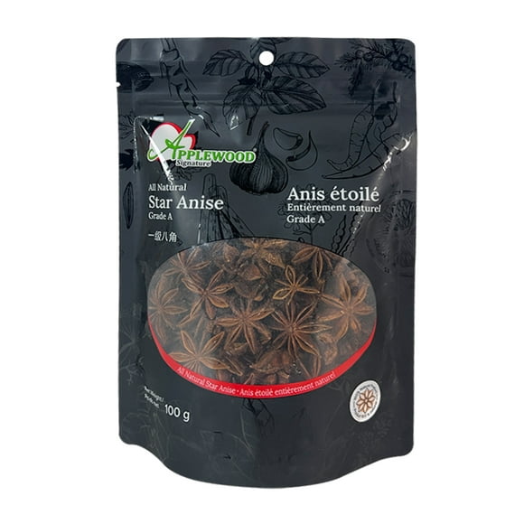 APPLEWOOD SIGNATURE STAR ANISE (GRADE A), A specialty of Guangxi, China, star anise is a delicious spice that can add a wonderful aroma and flavour to your cooking. Anise seed can be used in whole or ground form to add an aromatic licorice flavour to your favourite recipes.