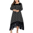 thumbnail image 1 of Vestido de fiesta de manga larga con estampado de punto ondulado de empalme de encaje con dobladillo Irregular y cuello redondo Sexy para mujer de talla grande Fridja NMB2112, 1 of 9