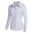 thumbnail image 2 of Women's Stripe Button Down Work Shirts (Blue Stripe L) Slim Fit Long Sleeve Poplin Shirt, 2 of 5