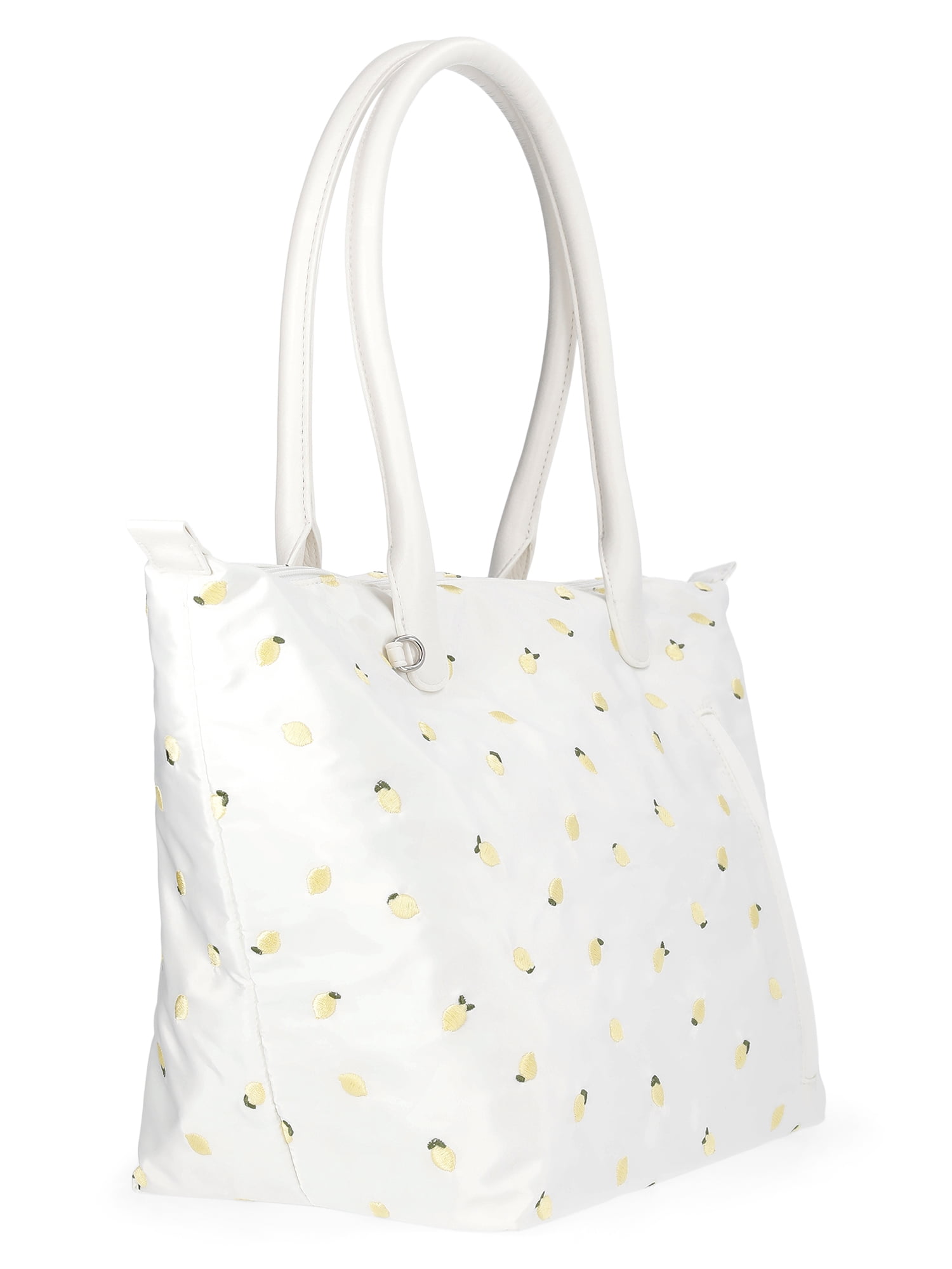No Boundaries Women's Tote Bag, White with Lemon Embroidery