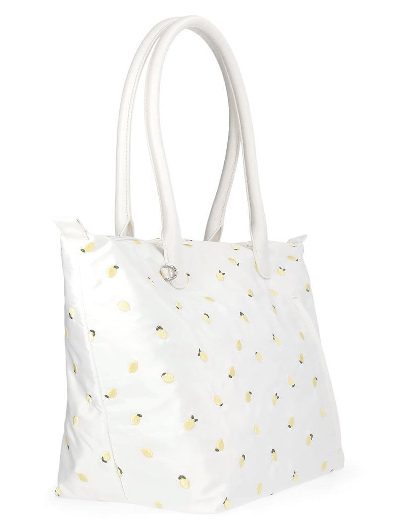 No Boundaries Women's Tote Bag, White with Lemon Embroidery