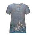 thumbnail image 2 of WREESH Fashion V-Neck Cap Sleeve T-Shirt Women's Summer Petal Top with Floral Print Gray, 2 of 5