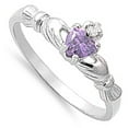 thumbnail image 4 of CHOOSE YOUR COLOR Sterling Silver Claddagh Ring Simulated Amethyst Traditional Irish Knot Band Purple CZ Female Size 8, 4 of 4