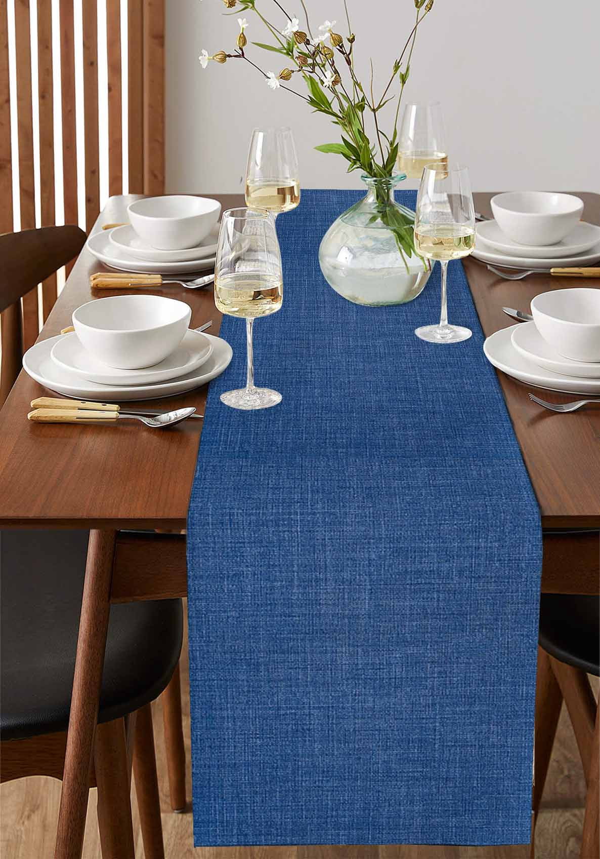 Table Runners 48 Inches Long Dress Scarves, Navy Blue Farmhouse Kitchen/Dining Table Runner, Short Coffee Tablerunners, Vintage Country Monochrome Farmhouse 13x48 Inch