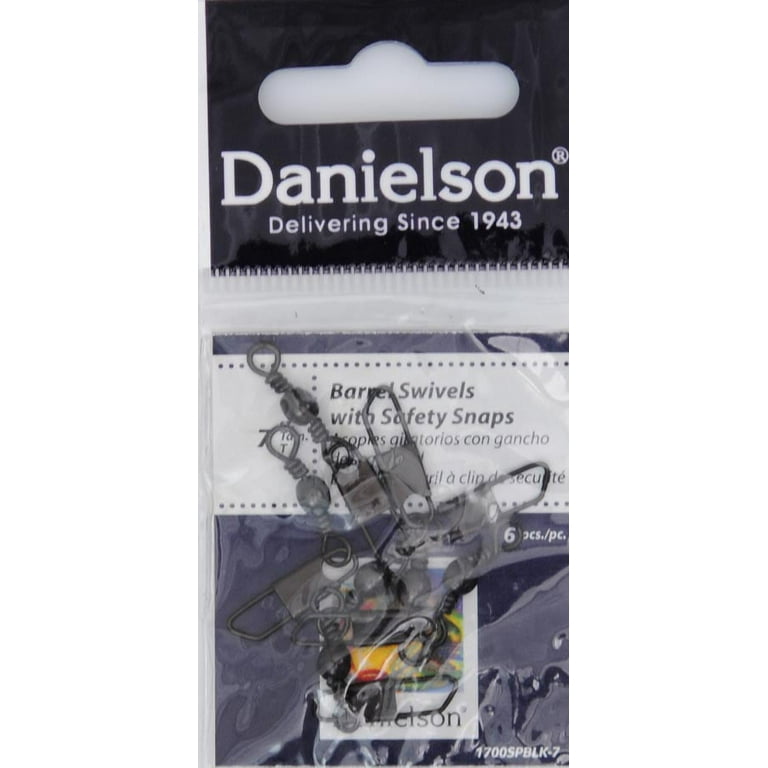 Danielson Solid Brass Barrel Swivels w/ Safety Snaps Fishing Terminal Tackle,  Black, #7, 6-pack 