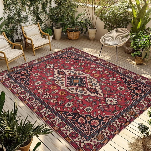 Boho Aztec Outdoor Rug for Patio/Deck/Porch, Non-Slip Large Area Rug 3 x 5 Ft, Country Bohemian Southwest Ethnic Motifs Indoor Outdoor Rugs Washable Area Rugs, Reversible Camping Rug Carpet Runner