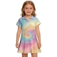 thumbnail image 2 of CCRFTGI Girls Dresses Polo Dress Size 8 Short Sleeve Uniform Cute Tie Dye Pleated Flare Skater Polo Dresses Summer Button-Down Collar Picque Polo Dress Saffron 5-6 Years, 2 of 5