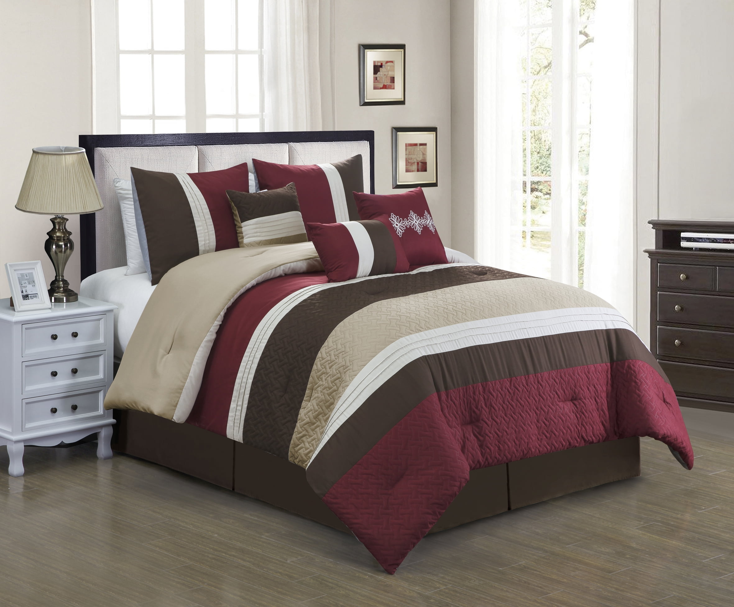 Unique Home Vienna 7 Piece Collection Comforter Set Stripe Diamon ...