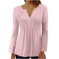 thumbnail image 1 of HKEJIAOI Polyester Long Sleeve Solid Top Women Button Down Round Neck Classic Fit, 1 of 4