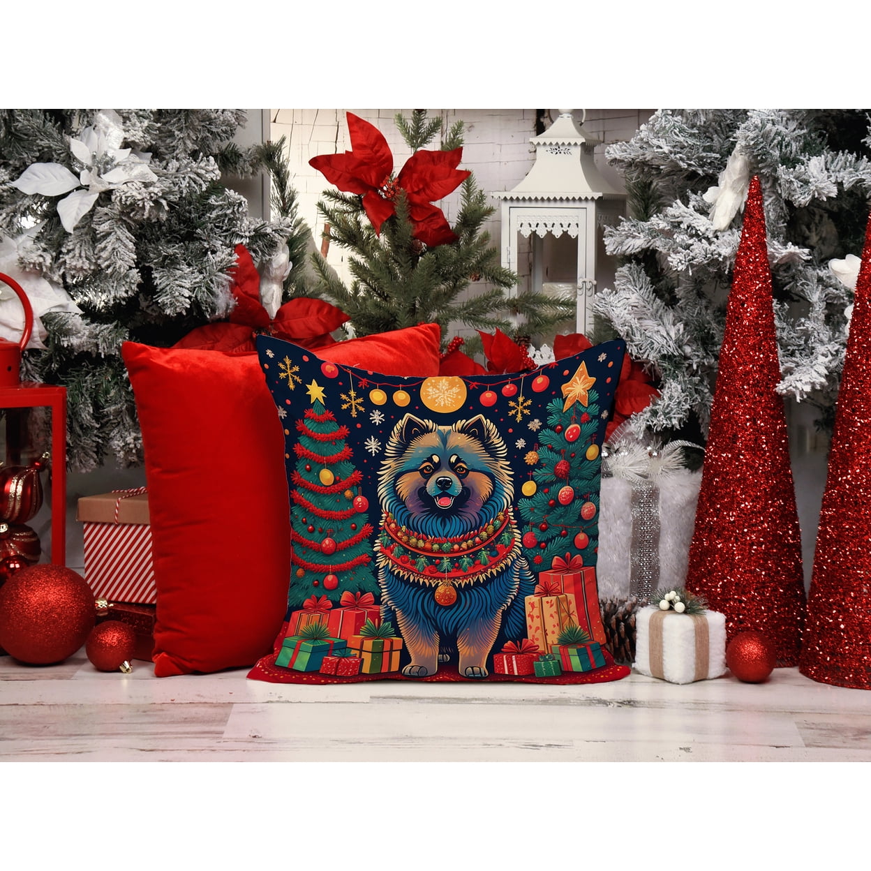 Keeshond Christmas Fabric Decorative Pillow 18 in x 18 in