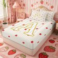 thumbnail image 4 of Meiyoeat Cute Gold Letter A Zipper Twin Comforter Sets with Fitted Sheet and 2 Pillowcases, Strawberry Stripe Print Zipper Bedding Set, Beige Red,4-Piece, 4 of 6