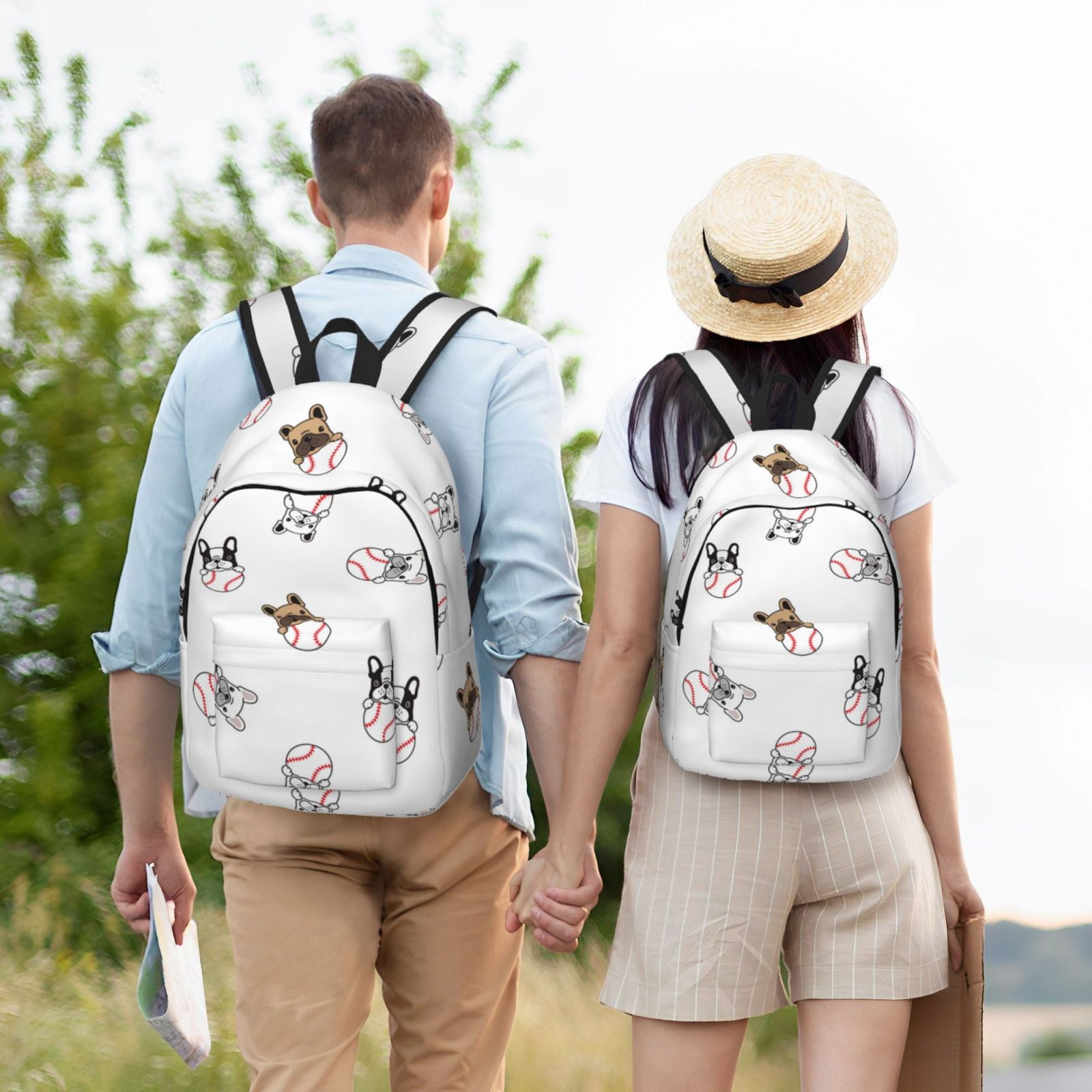 Picia Bbaseball Dog Printed Canvas Daypack - Stylish and Durable Vintage Compact Backpack - Class, Work, Travel, or Laptop Bookbag,Organized Compartments-Small