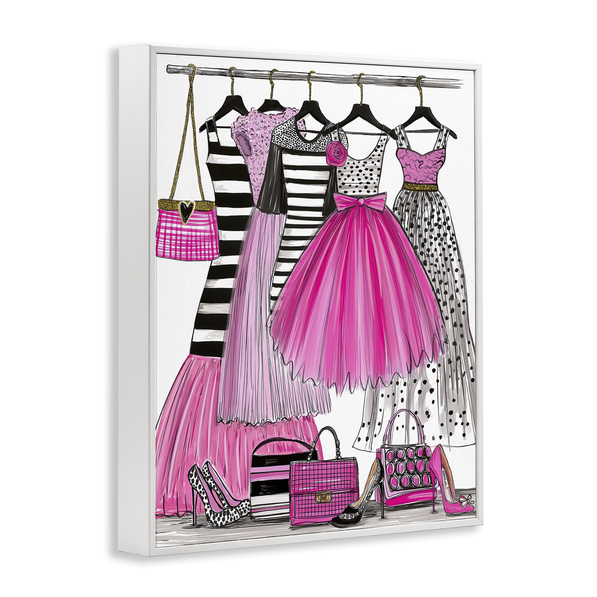 Stupell Industries Chic Pink Tulle Dresses White Framed Giclee Art, design by Jess Stempel