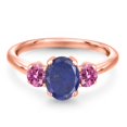 thumbnail image 3 of Gem Stone King 18K Rose Gold Plated Silver Ring Oval Lapis and Pink Moissanite (1.86 Cttw), 3 of 6