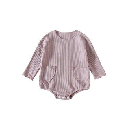 

jaweiwi Newborn Baby Fall Romper Casual Long Sleeve Round Neck Solid Color Waffle Knit Bodysuit Size 0 6 12 18 24 M