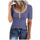 thumbnail image 1 of Camisetas de Manga Corta para las Mujeres Rayas Impreso Botón Arriba Tee, Cuello Redondo Casual Tops de Algodón para las Mujeres, 1 of 4
