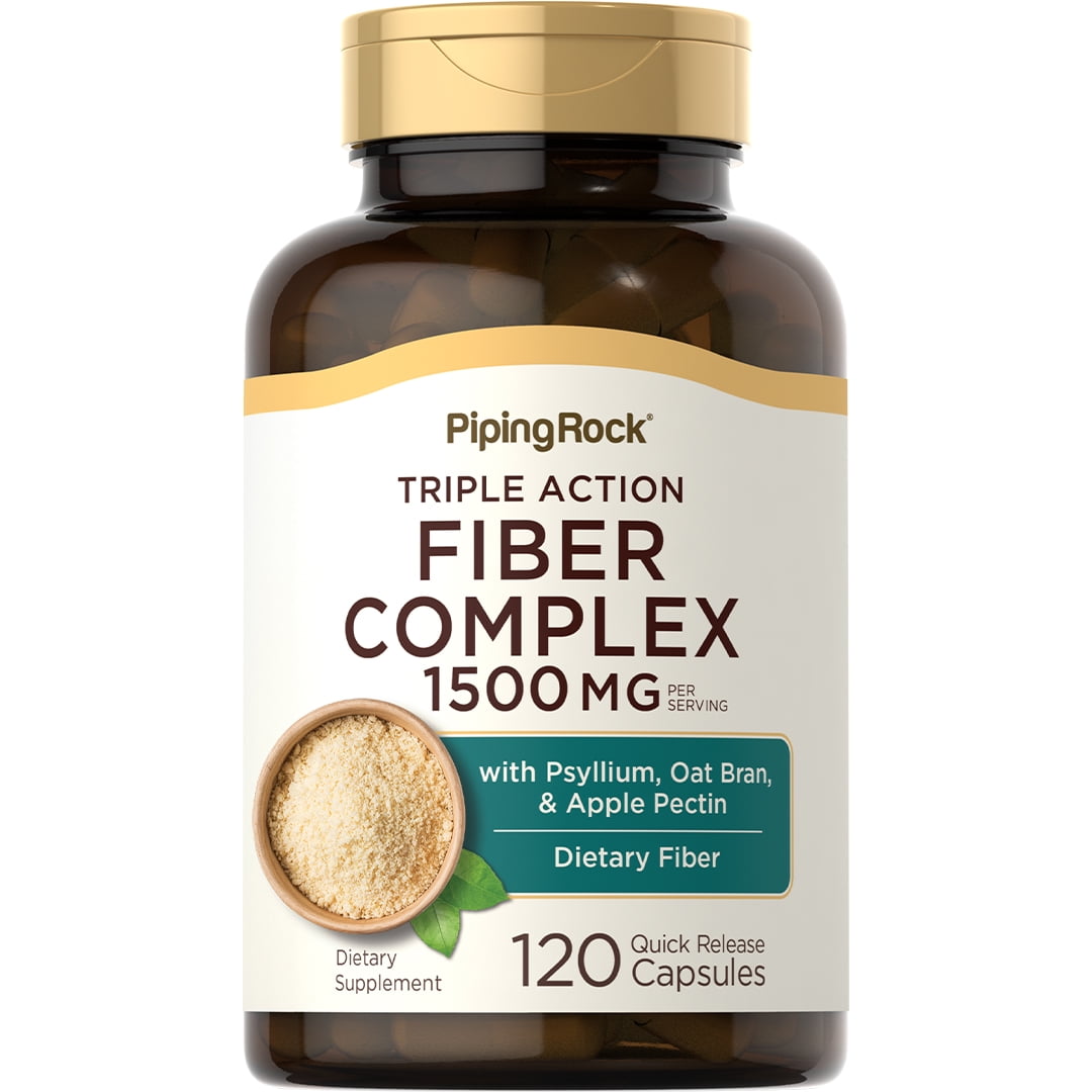 Fiber Supplement | 1500mg Complex | 120 Capsules | Triple Action for Men and Women | by Piping Rock