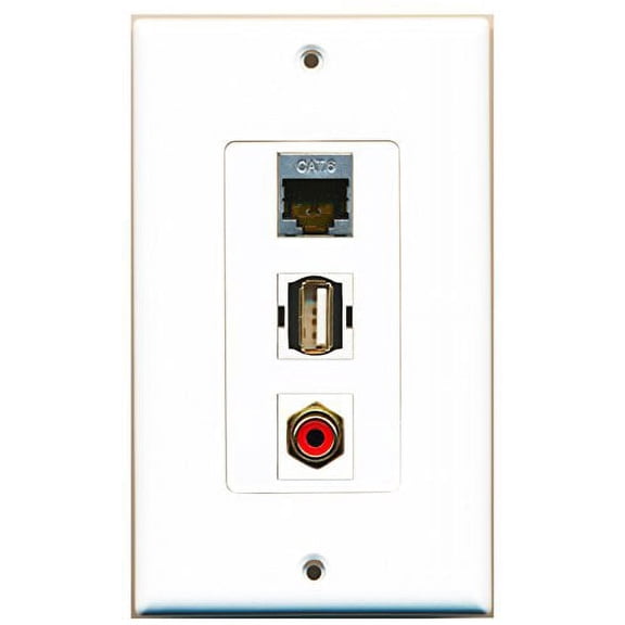 RiteAV - 1 Port RCA Red and 1 Port USB A-A and 1 Port Shielded Cat6 Ethernet Decorative Wall Plate Decorative