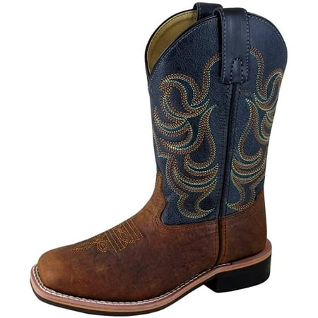 

Smoky Childrens Jesse Embroidered Leather Western Cowboy Boots - Brown Navy