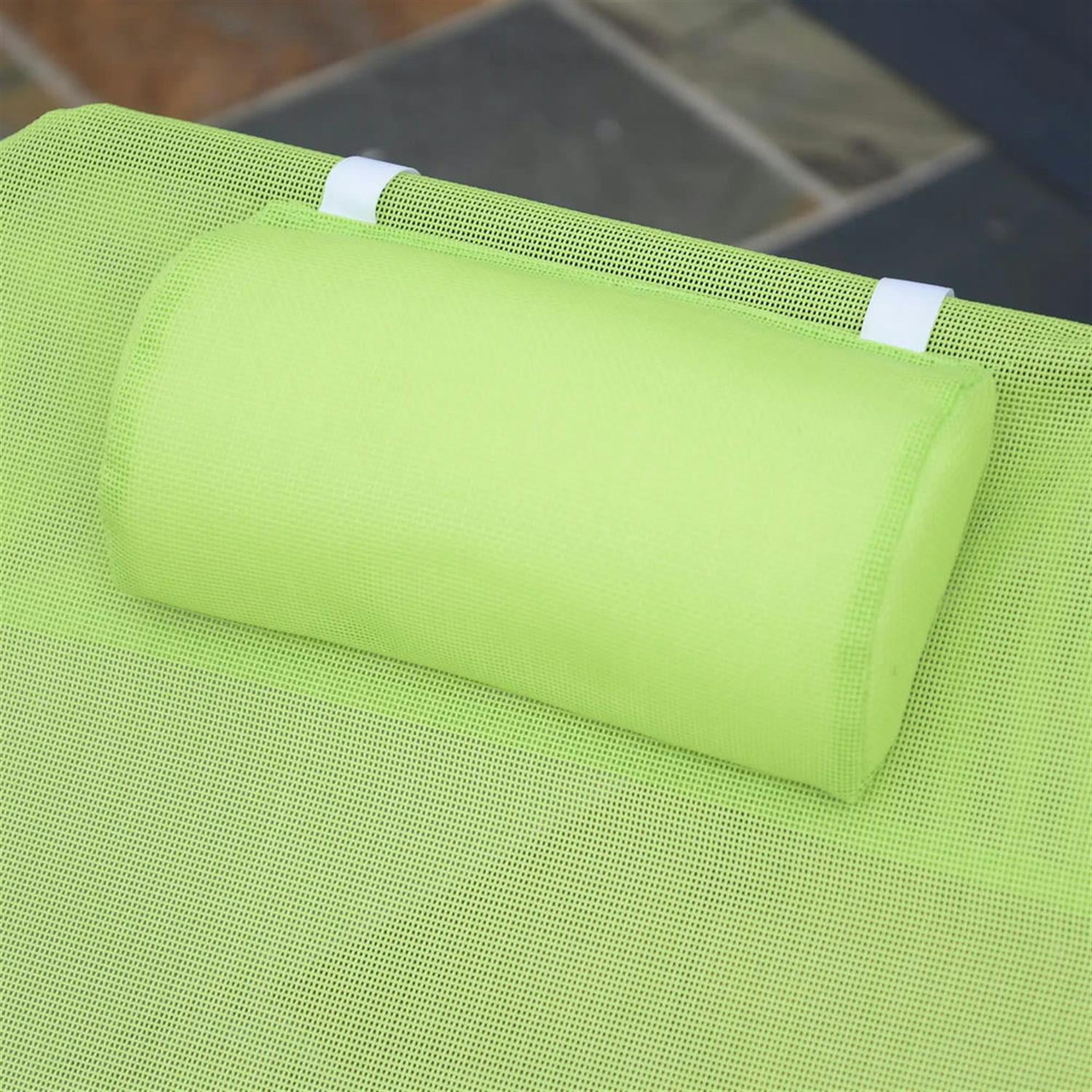 Demi Bonn Outdoor Folding Chaise Lounge with Reclining Back, Mesh Seat, Headrest for Pool, Beach, Yard, Patio, Sun Tanning, Green