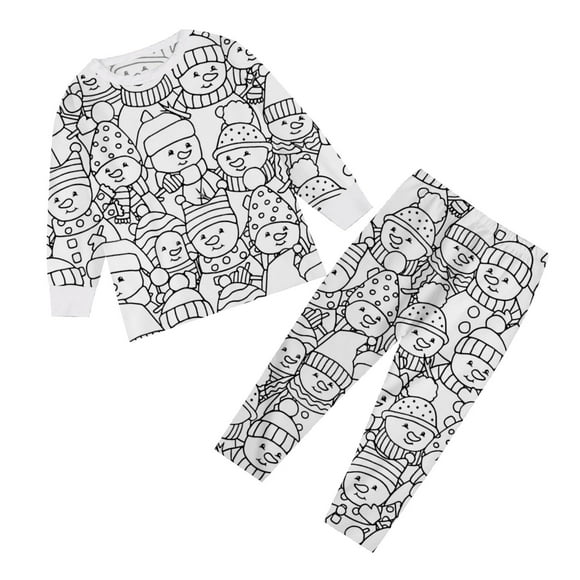 PMVFHDE Cute Pajamas Kid DIY Hand Painted Homewear Set Colouring Pajama Sets For Boy And Girl Can Play With And Wear White,6-7 Years