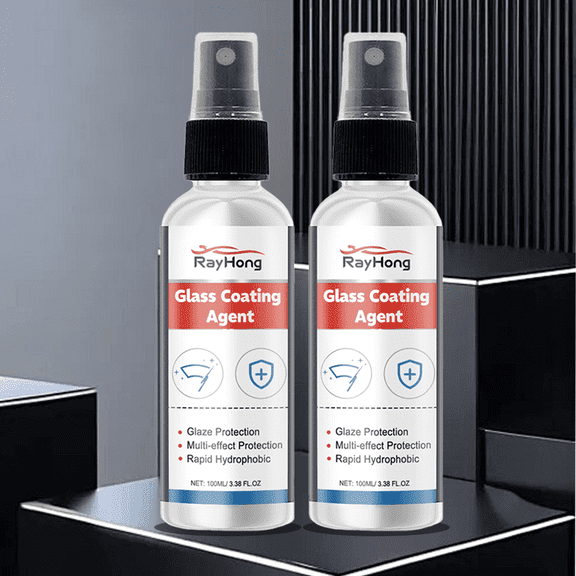 Glass Coating Agent – Car Window Windshield Coating Spray, Streak-Free Shine For Car Glass Exteriors, Tinted Windows, Rapid Hydrophobic, Triple Protection, 100ml/3.38 FL.OZ(2-Pack)