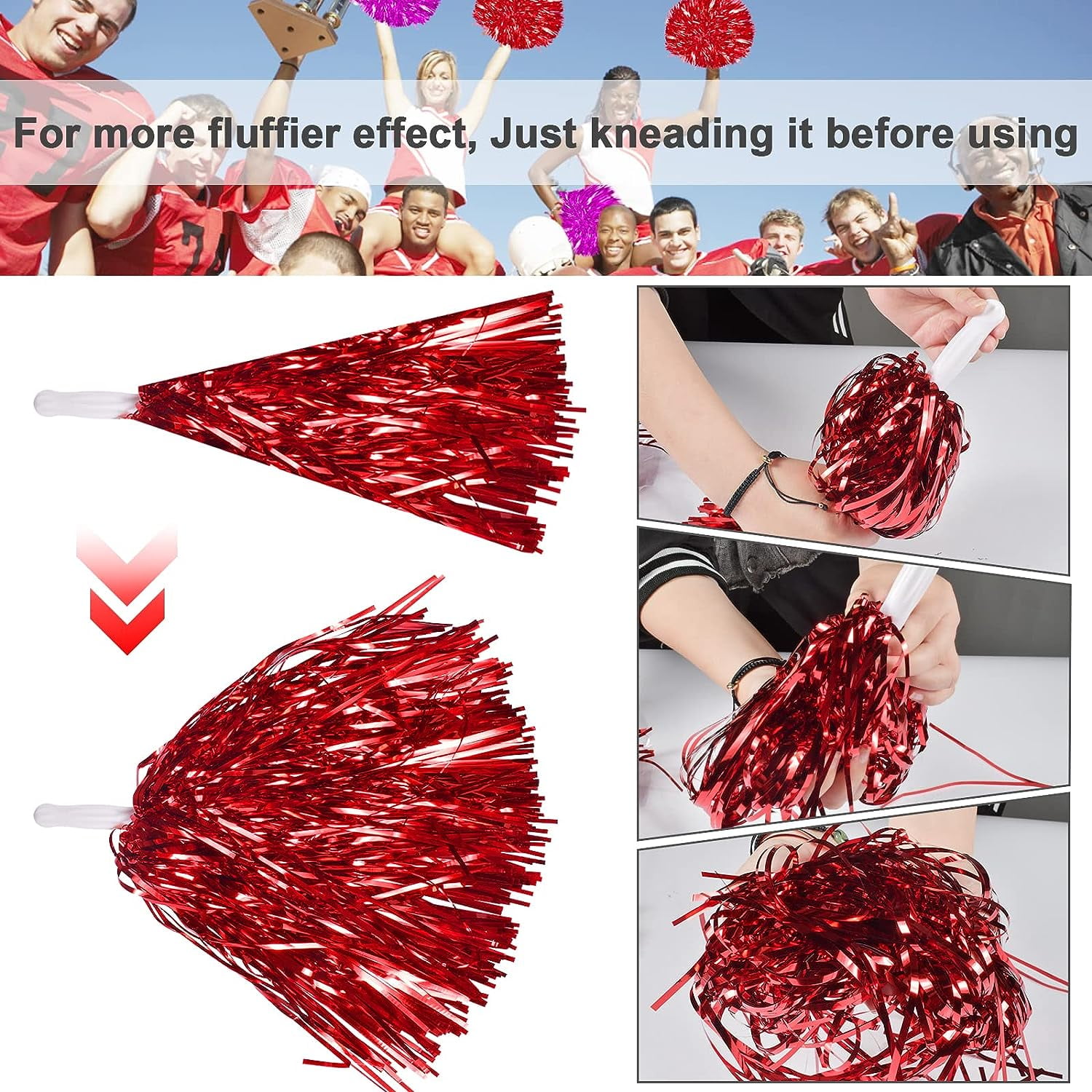 LINLIN 12Pcs Cheerleading Pom Poms Dance Cheer Poms Cheerleader Pompoms Cheer for Kids Adults Ball Dance Sports Team Spirit Cheering Fancy Dress Night Party