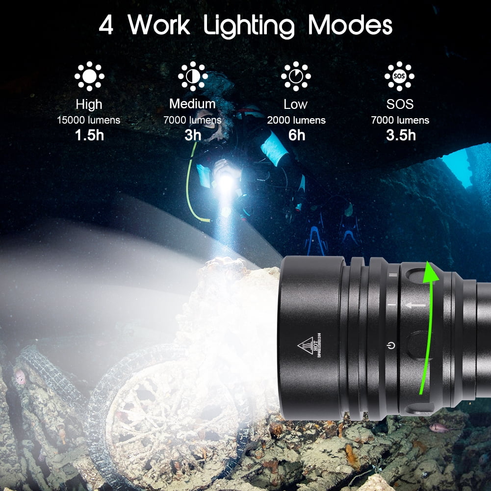 APLOS AP150 Dive Light, 15000 Lumen, Underwater 492ft, Scuba Diving Flashlight with Rechargeable Batteries and Charger IPX8 Waterproof