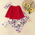 thumbnail image 4 of Coerni Toddler Baby Girls Clothes 6 12 18 24 Months Girls Valentine's Day Print Long Sleeve Tops Bell Bottom Headbands Outfits, 4 of 8