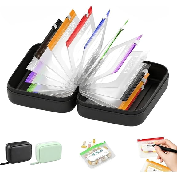 A8 Waterproof Pill Pouch Set, Color-Coded Travel Pill Organizer with Multiple Colors & Combos