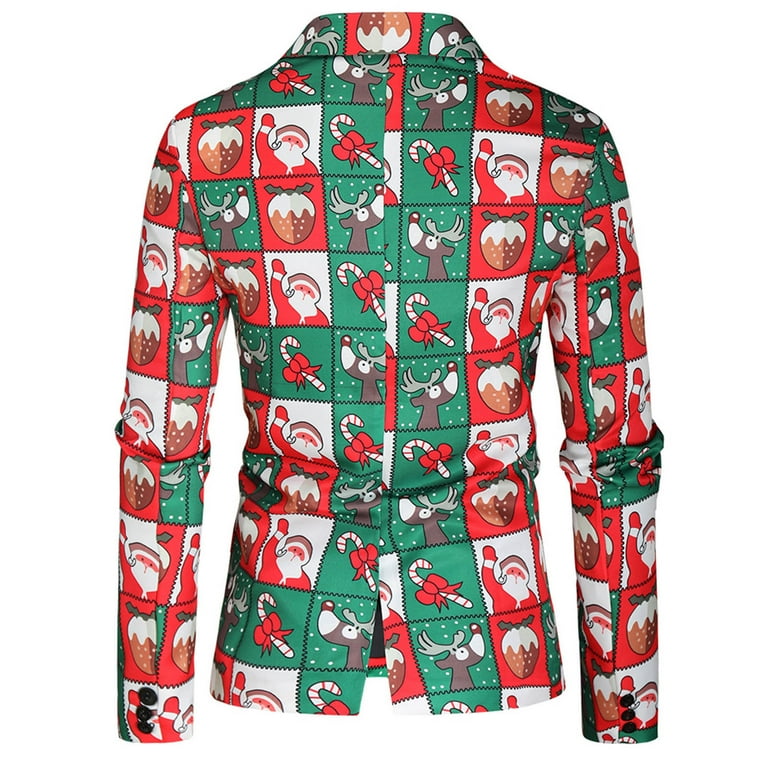 Lroveb Christmas Blazers for Men Big and Tall Xmas Printed Slim