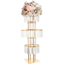 Tall Wedding Centerpieces Flower Stand,43.3 Inches Gold Crystal Vases for Centerpieces,Crystal Pendant Flower Stand for Wedding 5 Tier Round Flower Stand for Wedding Reception Birthday Party Events