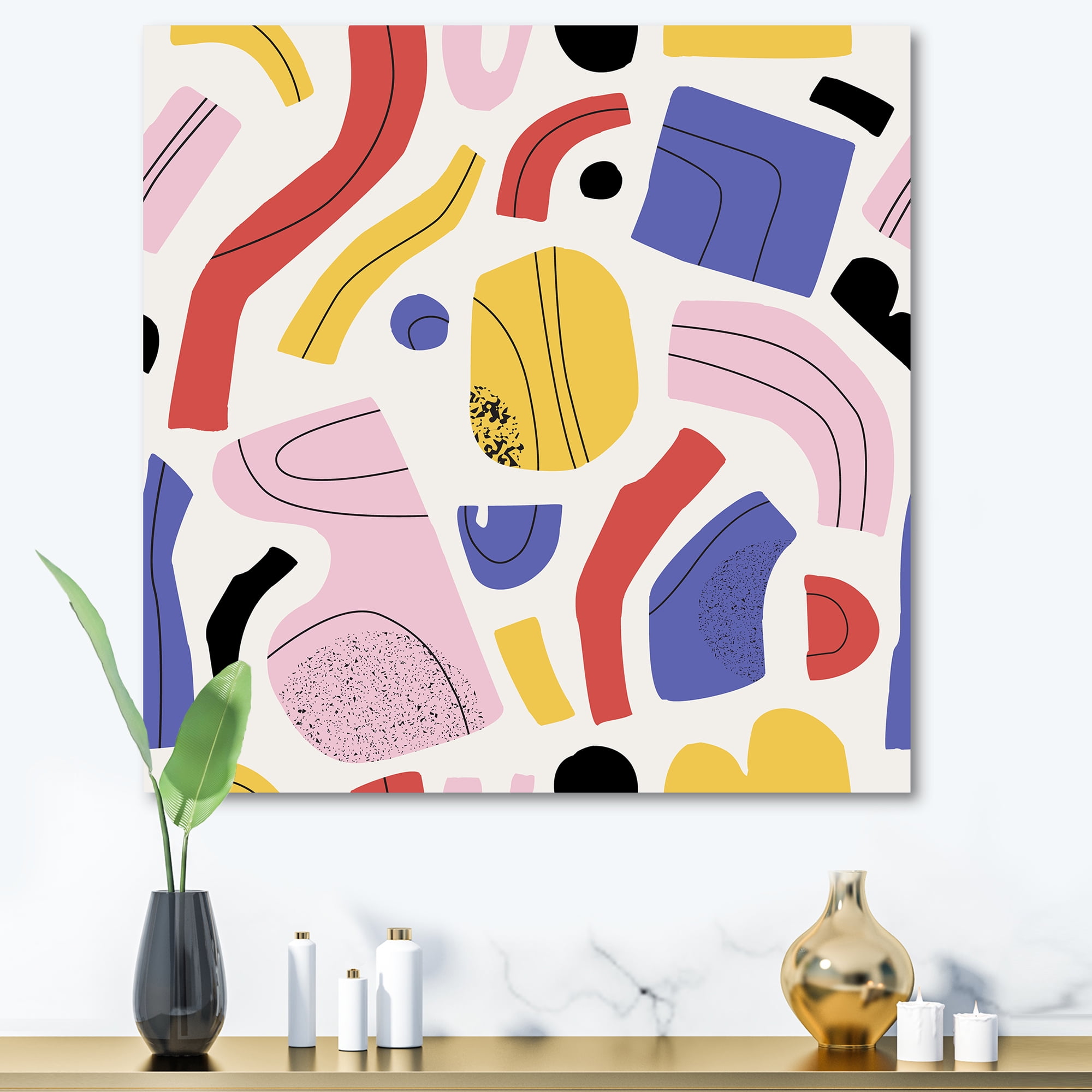 Designart ' Organic and Elements In Pink Yellow and Red ' Modern Canvas Wall Art Print
