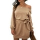 thumbnail image 3 of Vestido De Suéter Corto Con Lazo En La Cintura, Ajuste Holgado, Informal, Transpirable, Con Hombros Descubiertos, Vestido De Sudadera, Cuello Barco, Elástico Para Vacaciones ANGGREK Otros, 3 of 6