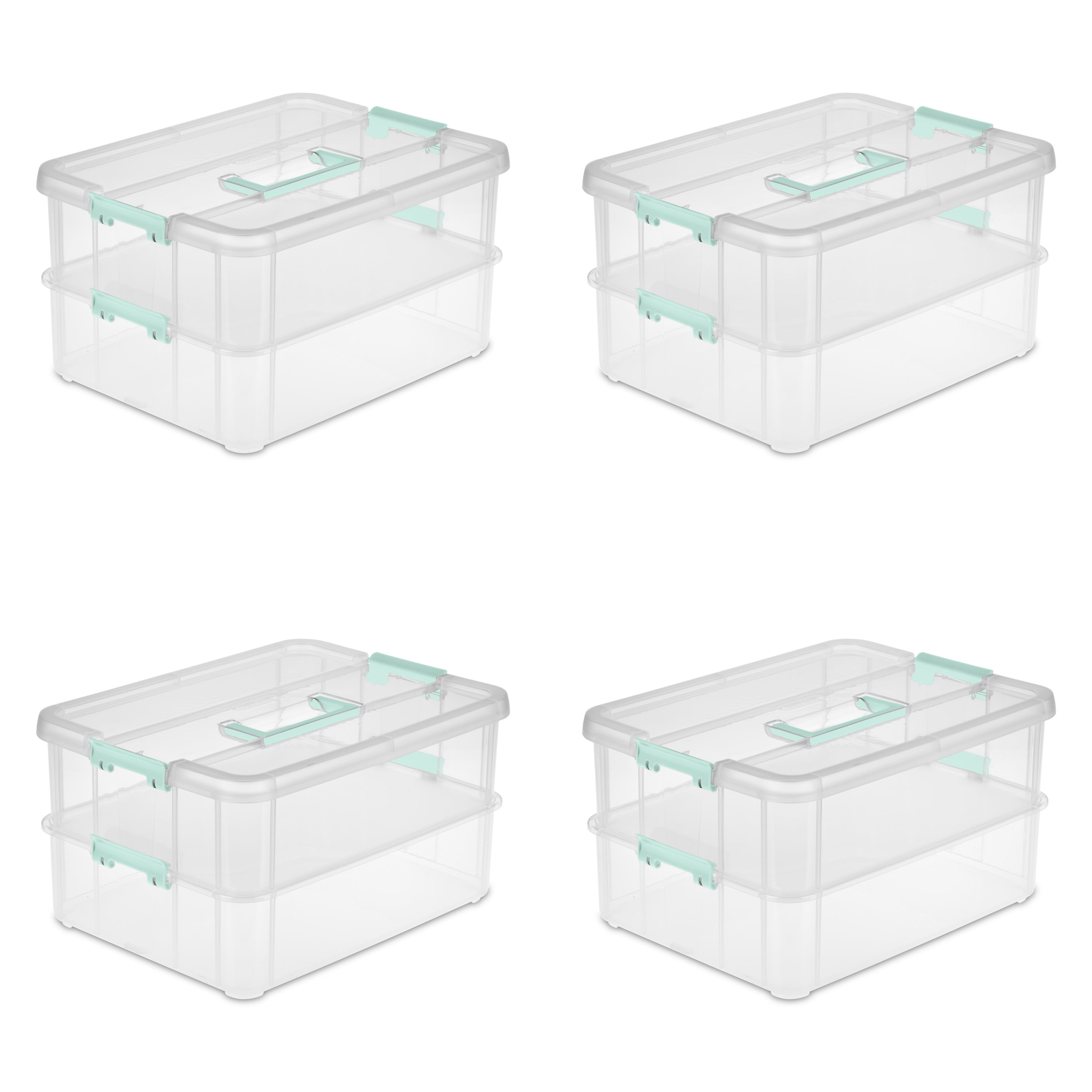 Sterilite Stack & Carry 2 Layer Handle Box Clear Set of 4