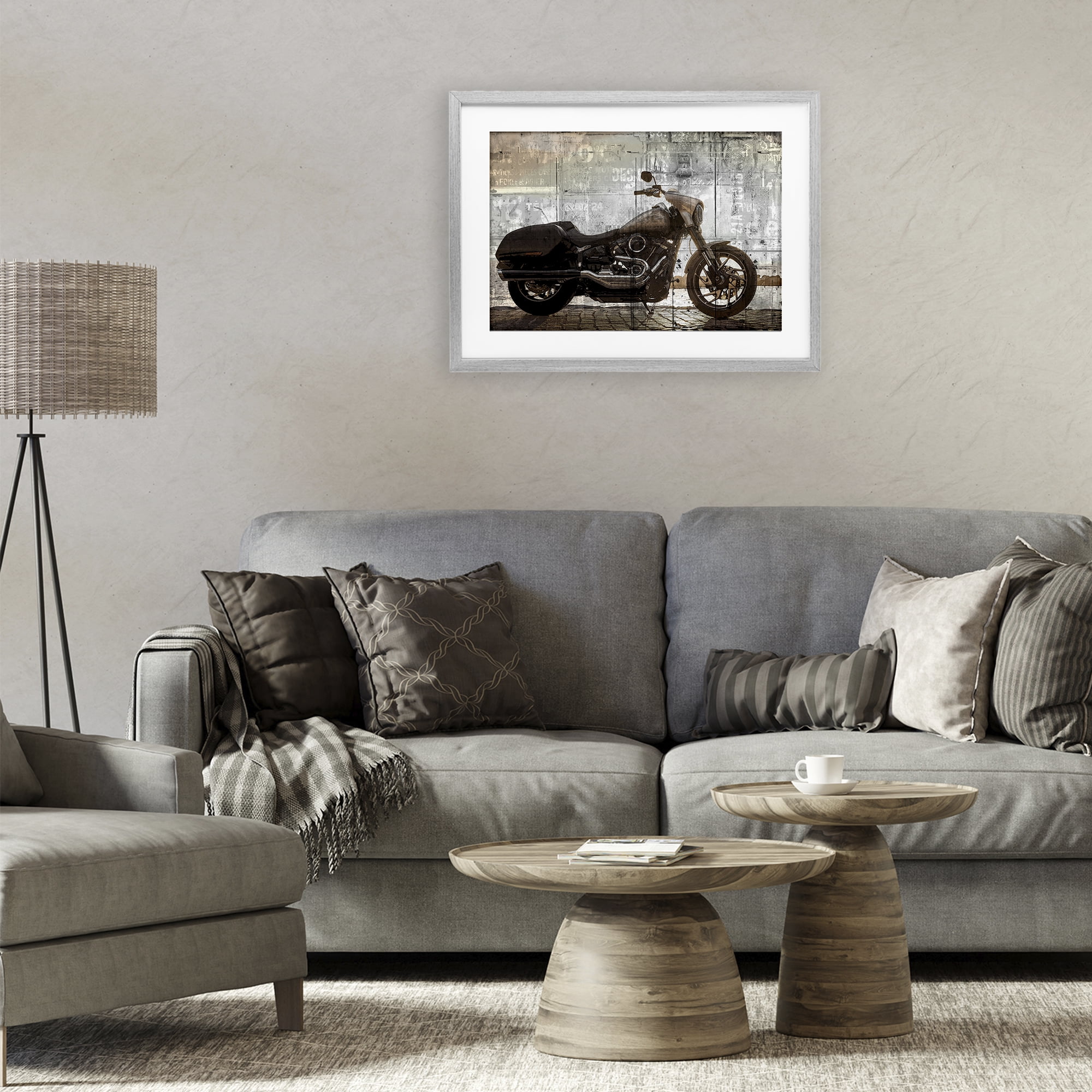 Stupell Industries Sunset Ride Motorcycle Gray Framed Print Under Glass, design by Kim Allen