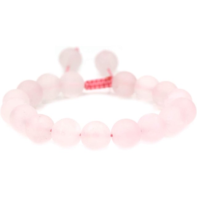 Angelstones Perles Rondes en Quartz Rose Mat 10mm Fait Main avec Pompons en Macramé Tressé Réglable Bracelets Chakra Reiki 7-9 Pouces Unisexe