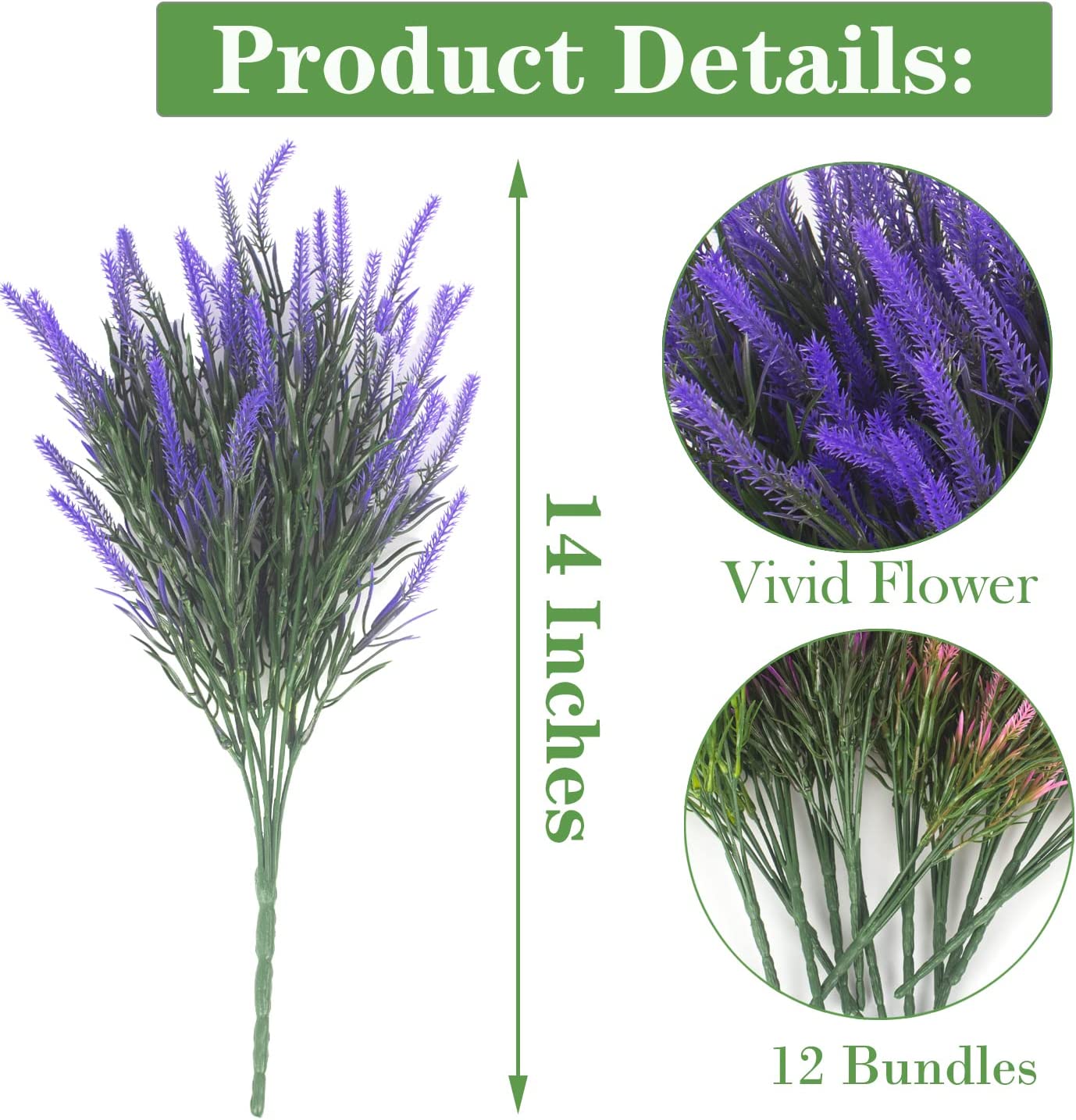 24 Bundles Artificial Lavender Flowers Faux Plants Fake Flowers Outdoor UV Resistant No Fade Garden Porch Window Box Decor(Purple)