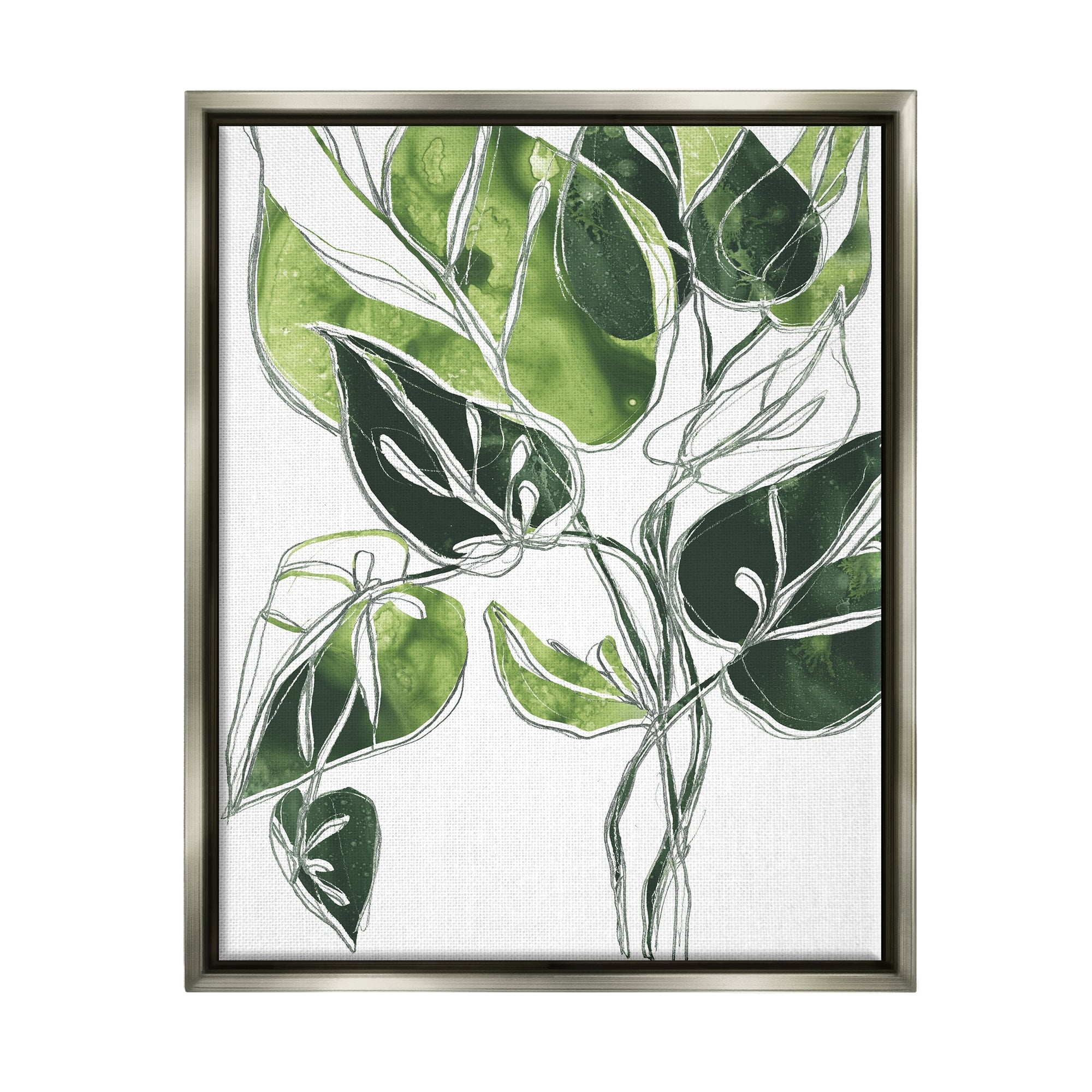 Stupell Industries Intricate Palm Vines Unique Green Leaves Luster Gray Framed Floating Canvas Wall Art, 24x30, by June Erica Vess